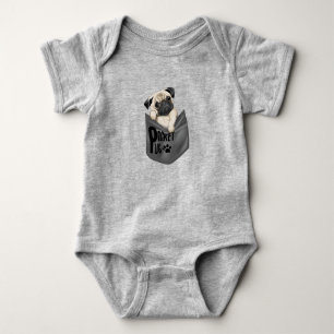 Pocket Pug Grey Baby Baby Bodysuit