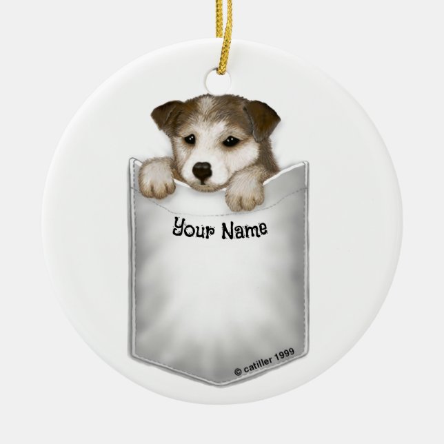 Pocket Puppy Dog  Ceramic Tree Decoration (Front)