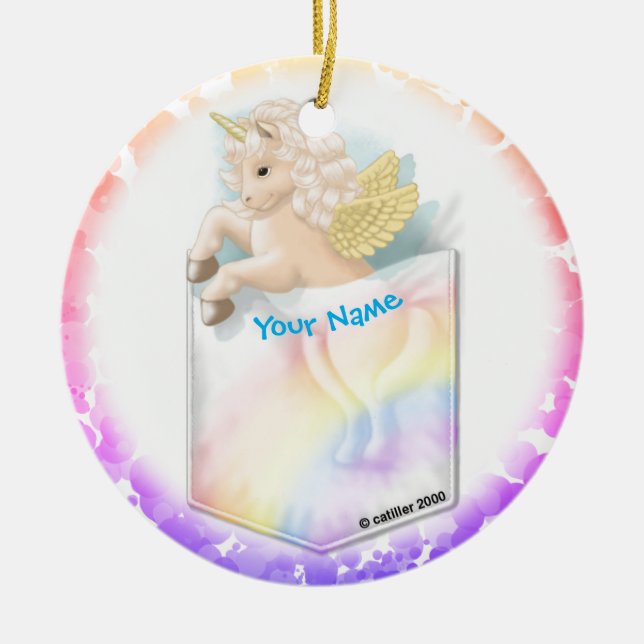 Pocket Rainbow Unicorn Ceramic Tree Decoration (Front)