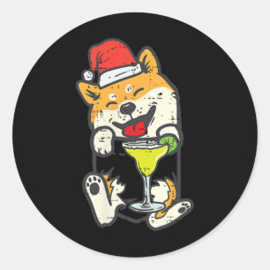 Pocket Santa Shi Inu Cute Christmas In July Japane Classic Round Sticker