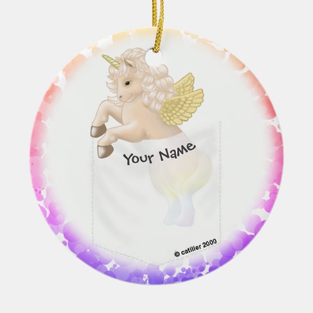 Pocket Unicorn Ceramic Tree Decoration (Front)