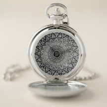pocket watch with monochrome mandala art