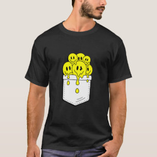 Pocket Yellow Smile Faces Melting Happiness Graphi T-Shirt