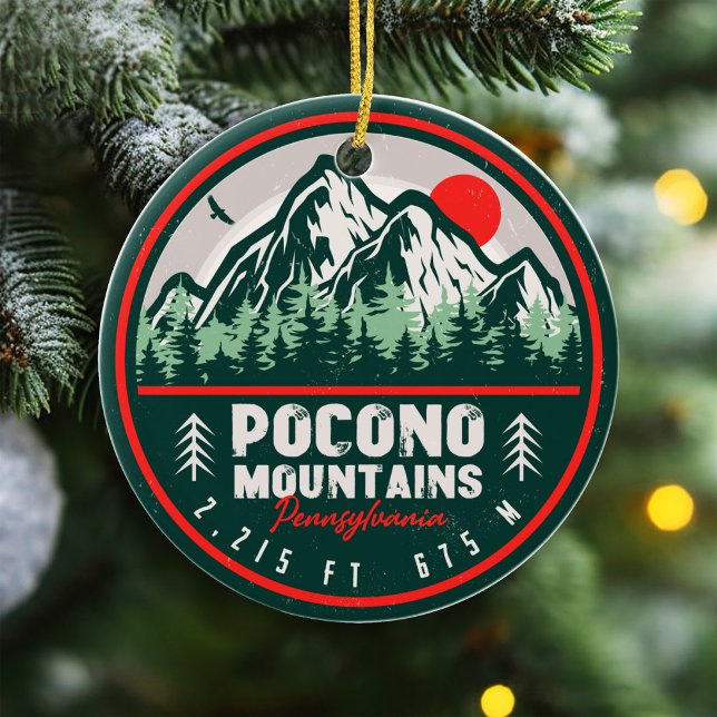 Pocono Mountains PA Retro Sunset Souvenirs Ceramic Tree Decoration (Creator Uploaded)