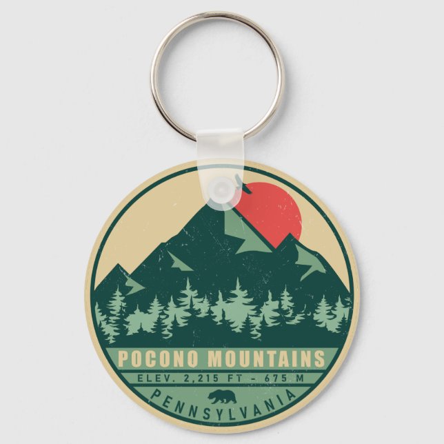 Pocono Mountains Pennsylvania Hiking Sunset Key Ring (Front)
