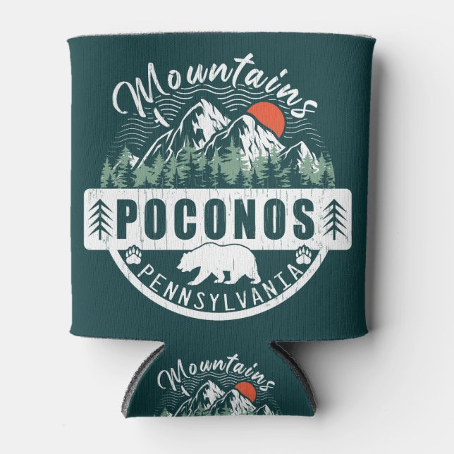 Pocono Mountains Pennsylvania - Retro Souvenirs Can Cooler (Front)