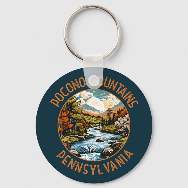 Pocono Mountains Pennsylvania Sunset Retro Art Key Ring (Front)