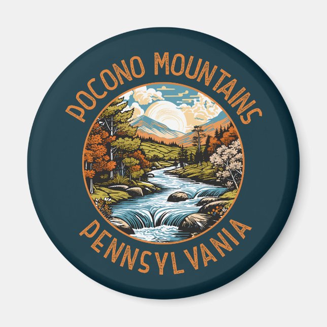 Pocono Mountains Pennsylvania Sunset Retro Art Magnet (Front)