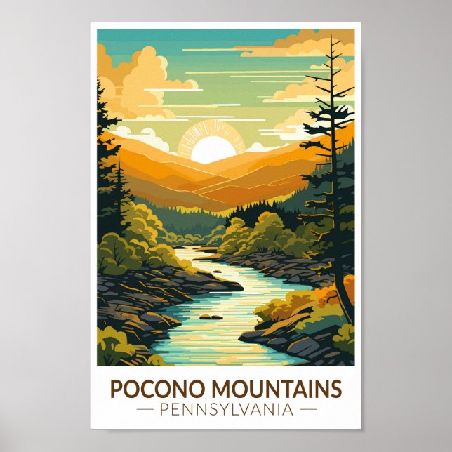 Pocono Mountains Pennsylvania Travel Art Vintage Poster (Front)