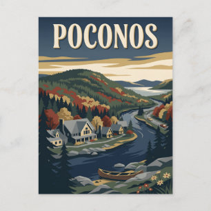 Poconos Pennsylvania Autumn Vintage Travel Poster Postcard