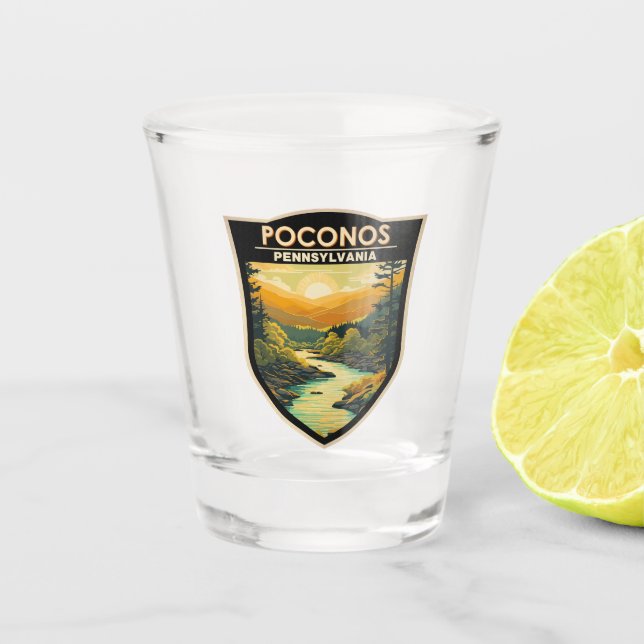 Poconos Pennsylvania Travel Art Vintage Shot Glass (Front)