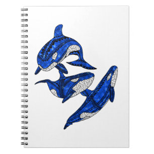 Pod Of 3 Tribal Orcas Spiral Notebook