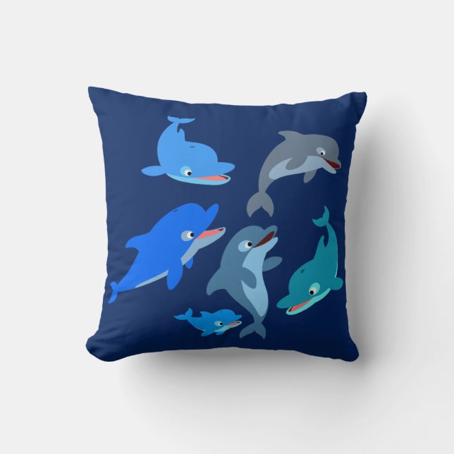 Pod of Cute Cartoon Dolphins Cushion (Front)
