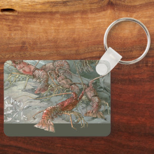 Pod of Lobsters in the Ocean, Vintage Art Nouveau Key Ring