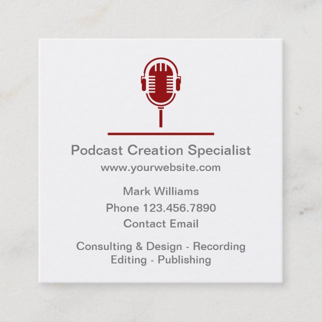 Podcast Creation Specialist Square Business Card (Front)