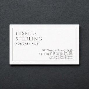 Podcast Host Luxury Minimalist Black White Business Card