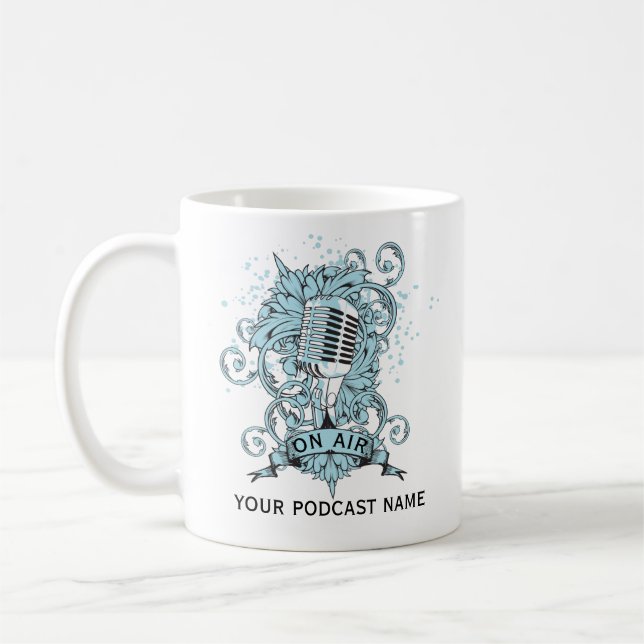 Podcast Name Blue Microphone  Coffee Mug (Left)