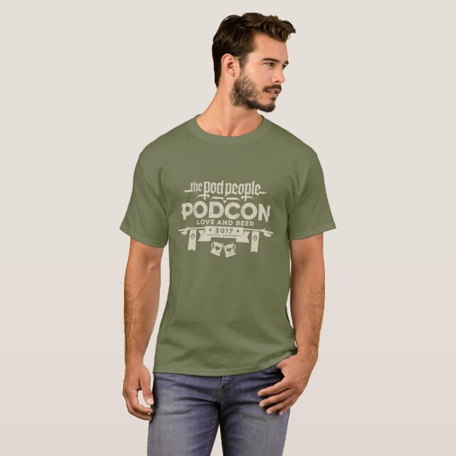 Podcon 2017 Dark Shirt - cream logo (Front Full)