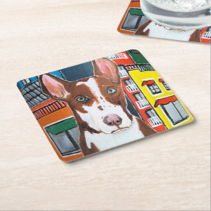 Podenco in Town Painting by Alfred Fox Square Paper Coaster
