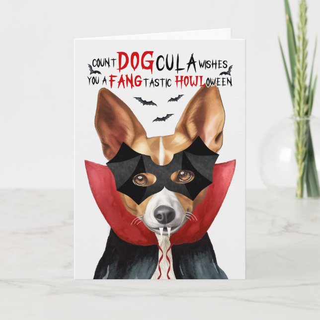 Podengo Dog Funny Count DOGcula Halloween Holiday Card (Front)