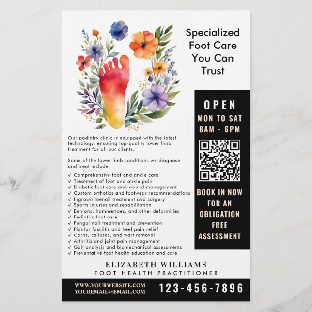 Podiatrist Foot Health Practitioner QR Code Modern Flyer (Front)