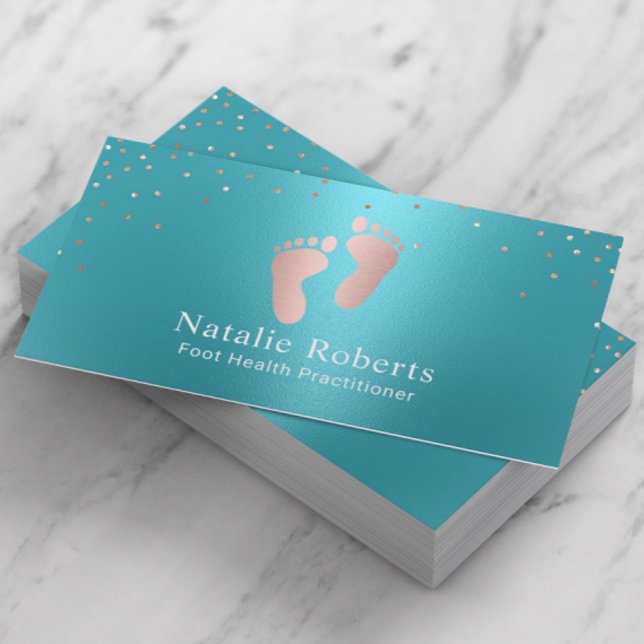 Podiatrist Foot Massage Turquoise & Rose Gold Business Card (Creator Uploaded)