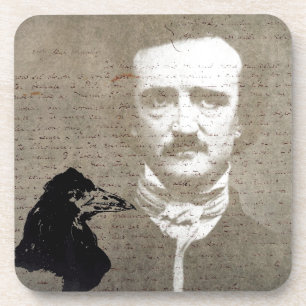 Poe And The Raven Grunge Digital Art Coaster
