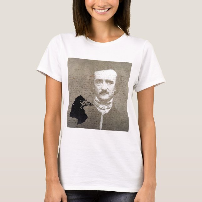 Poe And The Raven Grunge Digital Art T-Shirt (Front)