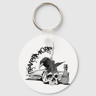 Poe Nevermore Raven Skull & Book Key Ring