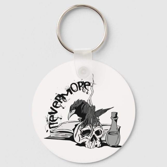 Poe Nevermore Raven Skull & Book Key Ring (Front)