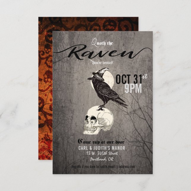 Poe Raven Halloween Party Invitation (Front/Back)