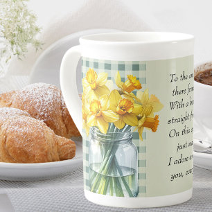 Poem for Someone Special Green Gingham Daffodils Bone China Mug