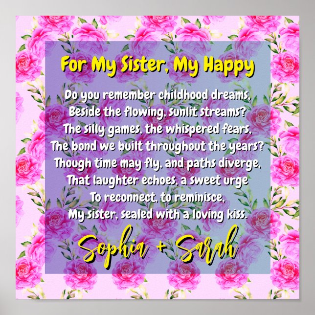 Poem Gift for My Sister & Pink Flowers | Memories Poster (Front)