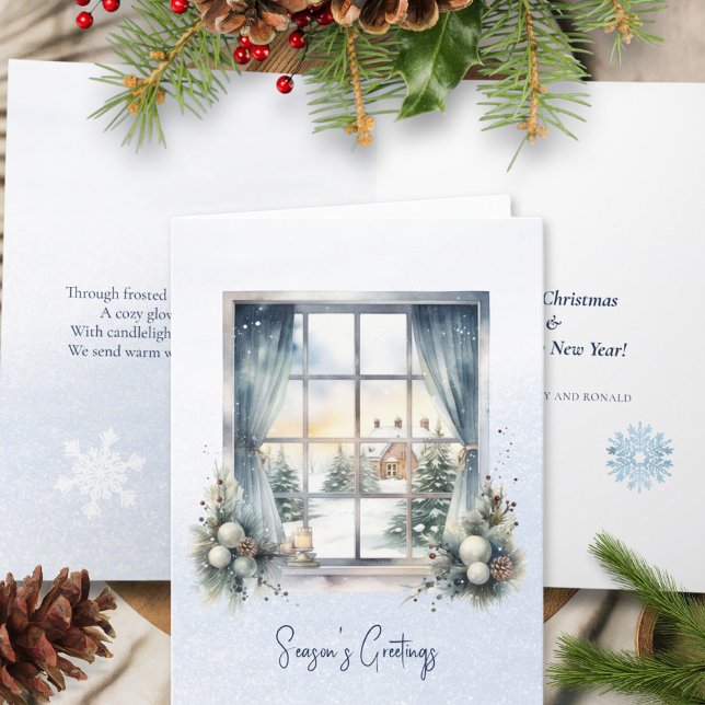 Poem Nordic Forest Winter Pine Cone Snow Christmas Holiday Card (Creator Uploaded)