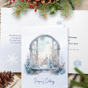 Poem Nordic Winter Blue Foliage Christmas Window Holiday Card