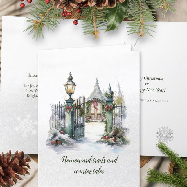 Poem Nordic Winter Green Red Snow Christmas Wreath Holiday Card (Creator Uploaded)