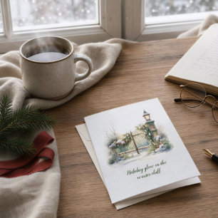 Poem Nordic Winter Green Red Snow Christmas Wreath Holiday Card