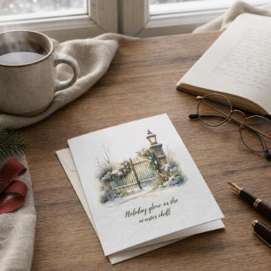 Poem Nordic Winter Green Red Snow Christmas Wreath Holiday Card