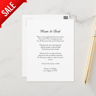 Poem Parents Bride Groom Wedding Thank You Gift Postcard