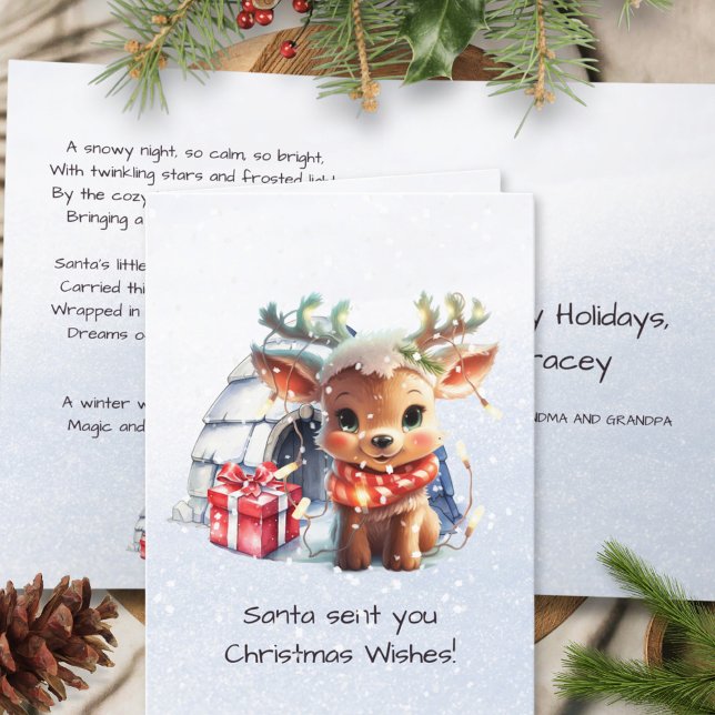 Poem Rhyme Cute Reindeer Snowflakes Kids Christmas Holiday Card (Creator Uploaded)