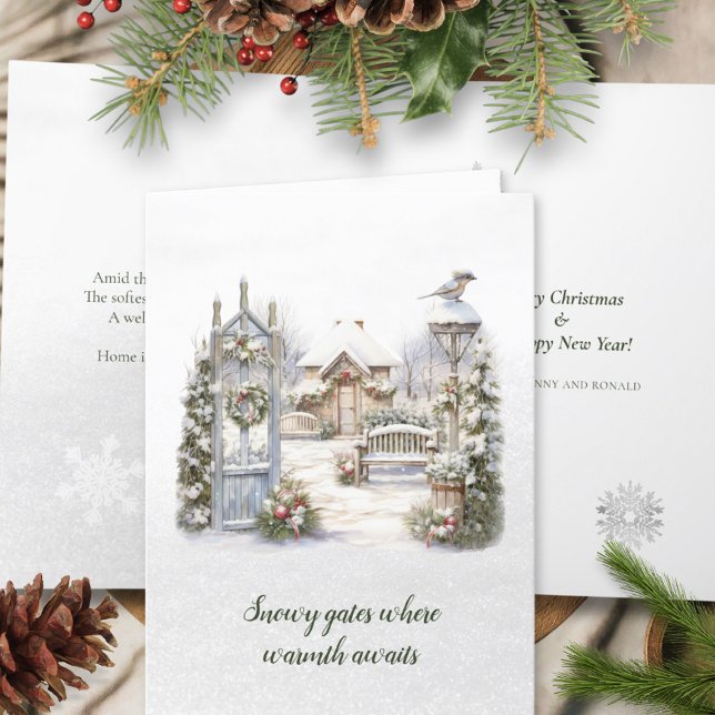 Poem Scandi Winter Green White Snowflake Christmas Holiday Card (Creator Uploaded)