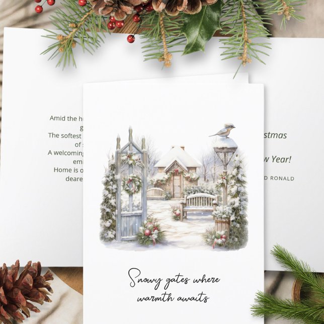 Poem Watercolor Scandi Winter Christmas Wreath Holiday Card (Creator Uploaded)