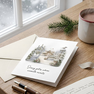 Poem Watercolor Scandi Winter Christmas Wreath Holiday Card