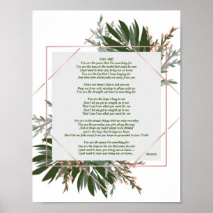 Poem "You Are" Green Leaf/Pink Frame Poster