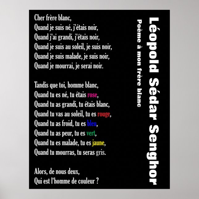 Poème a mon frère blanc poster (Front)