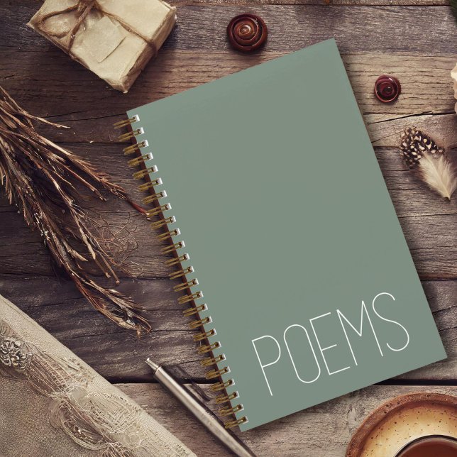 "Poems" Minimalist Green Poetry Journal (A soothing sage green and white journal for poetry.)