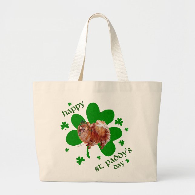 Poeranian St Patrick's Day Large Tote Bag (Front)
