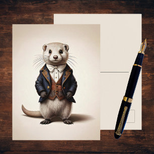 Poetcore Literary Weasel   Dark Academia Postcard