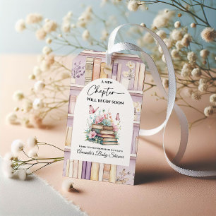 Poetcore New Chapter Pink Girl Book Baby Shower Gift Tags