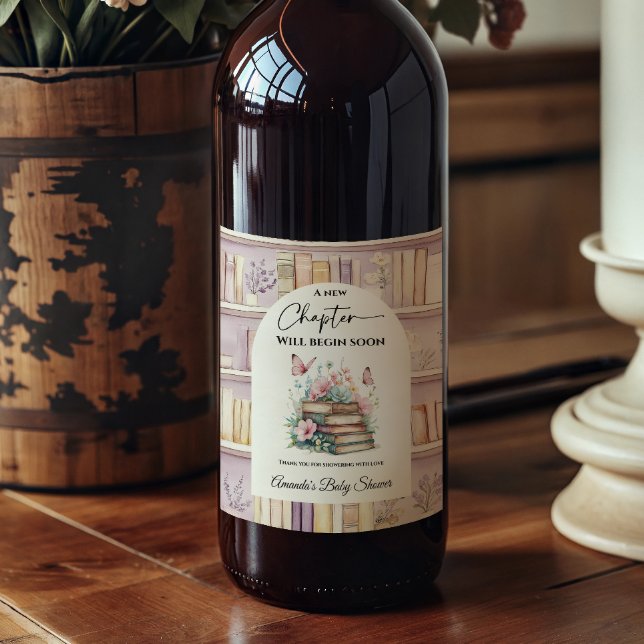 Poetcore New Chapter Pink Girl Book Baby Shower Wine Label (Creator Uploaded)